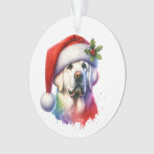 Het witte lab in Santa Hat Kerstmis Ornament (voorkant)