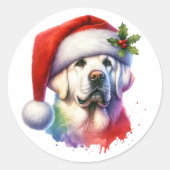 Het witte lab in Santa Hat Kerstmis Ronde Sticker (Voorkant)