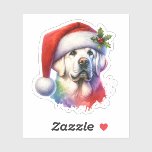 Het witte lab in Santa Hat Kerstmis Sticker (Vel)