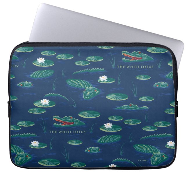 Het witte Lotus Alligator Lagoon patroon Laptop Sleeve (Voorkant)