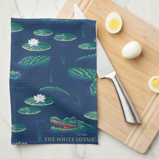 Het witte Lotus Alligator Lagoon patroon Theedoek (Quarter Fold)