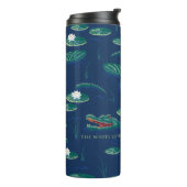 Het witte Lotus Alligator Lagoon patroon Thermosbeker (Gedraaid links)