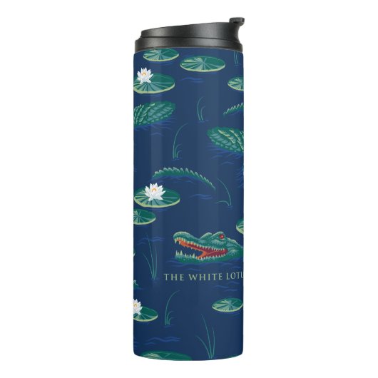 Het witte Lotus Alligator Lagoon patroon Thermosbeker (Gedraaid links)