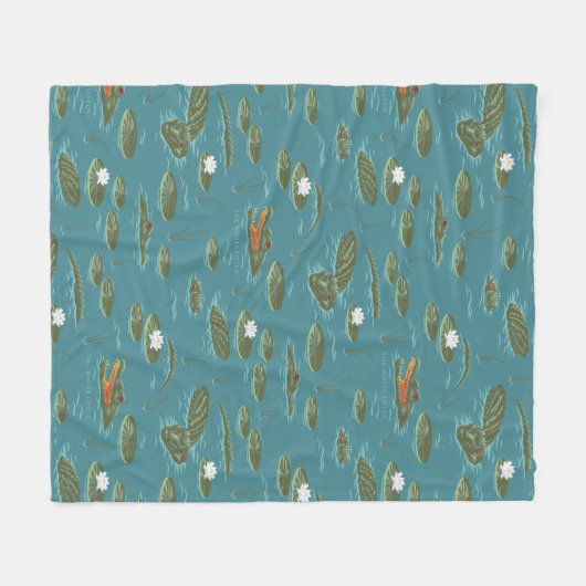 Het witte Lotus Alligator Waters patroon Fleece Deken (Voorkant (Horizontaal))