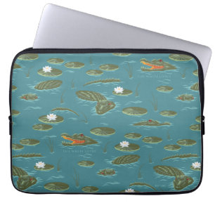 Het witte Lotus Alligator Waters patroon Laptop Sleeve