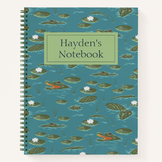 Het witte Lotus Alligator Waters patroon Notitieboek (Voorkant)