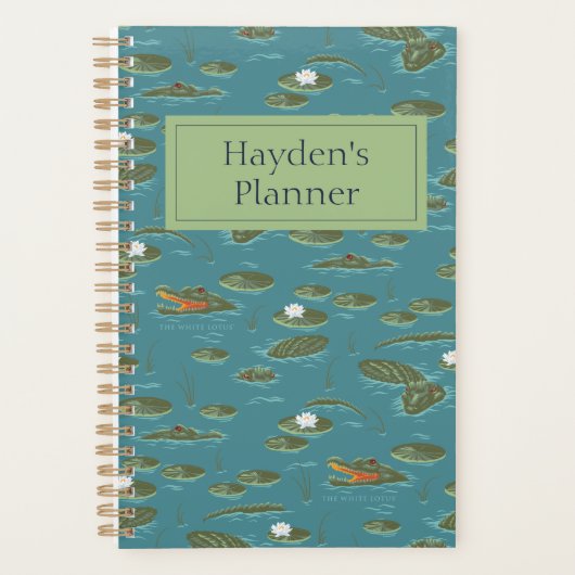 Het witte Lotus Alligator Waters patroon Planner (Voorkant)