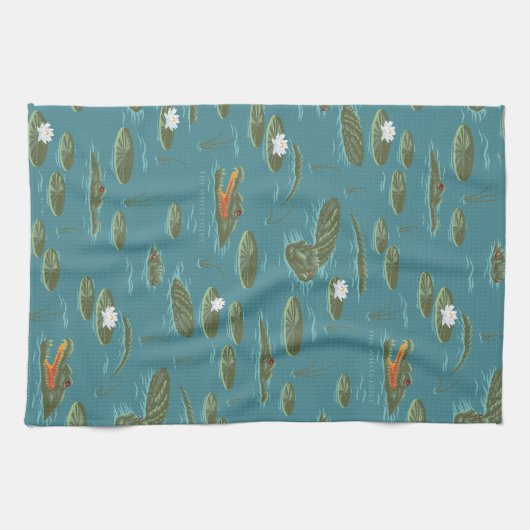 Het witte Lotus Alligator Waters patroon Theedoek (Horizontaal)