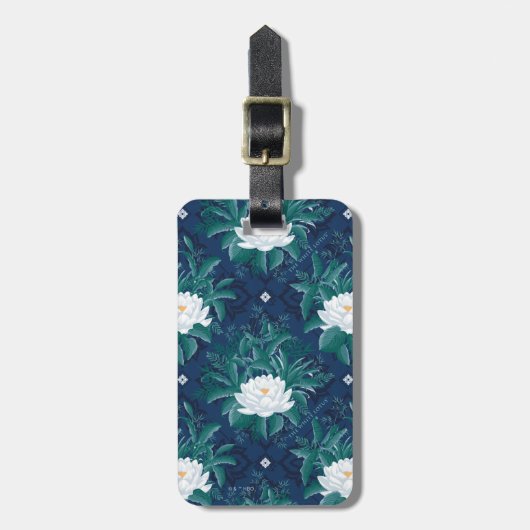 Het witte Lotus Midnight Lotus patroon Bagagelabel (Voorkant verticaal)
