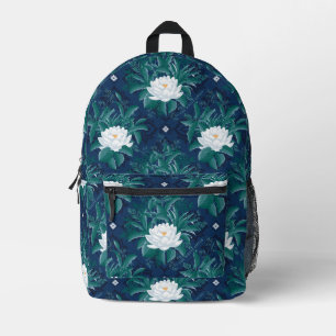 Het witte Lotus Midnight Lotus patroon Bedrukte Rugzak
