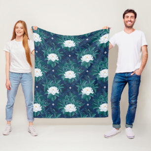 Het witte Lotus Midnight Lotus patroon Fleece Deken
