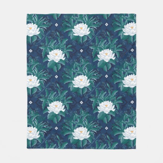 Het witte Lotus Midnight Lotus patroon Fleece Deken (Voorkant)