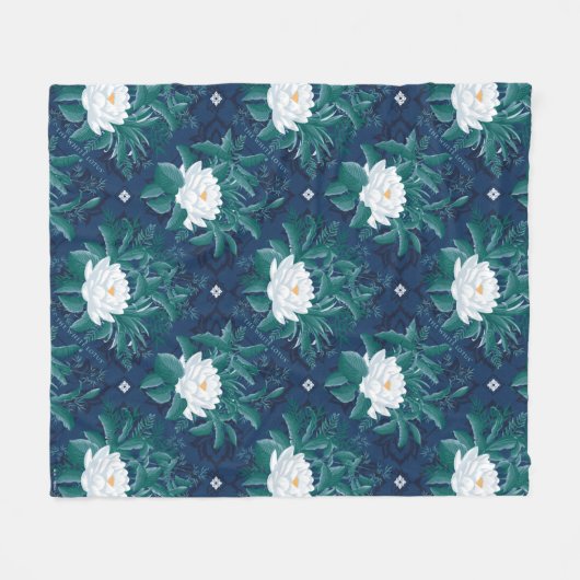 Het witte Lotus Midnight Lotus patroon Fleece Deken (Voorkant (Horizontaal))