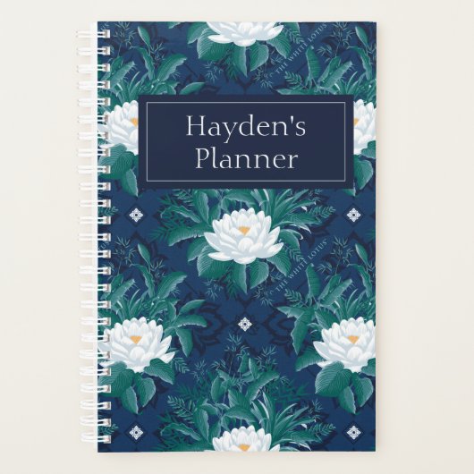Het witte Lotus Midnight Lotus patroon Planner (Voorkant)