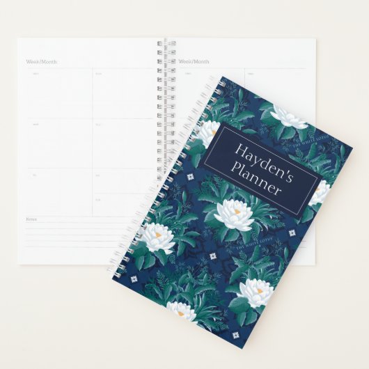 Het witte Lotus Midnight Lotus patroon Planner (Display)