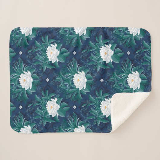 Het witte Lotus Midnight Lotus patroon Sherpa Deken (Voorkant (horizontaal))