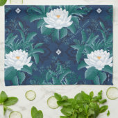 Het witte Lotus Midnight Lotus patroon Theedoek (Gevouwen)