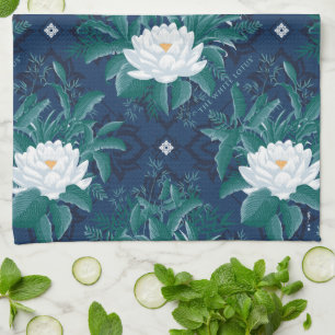 Het witte Lotus Midnight Lotus patroon Theedoek