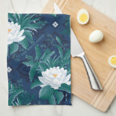 Het witte Lotus Midnight Lotus patroon Theedoek (Quarter Fold)