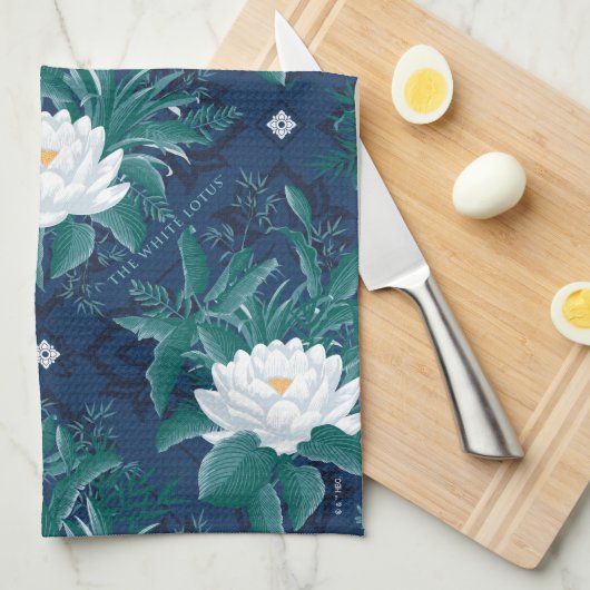 Het witte Lotus Midnight Lotus patroon Theedoek (Quarter Fold)