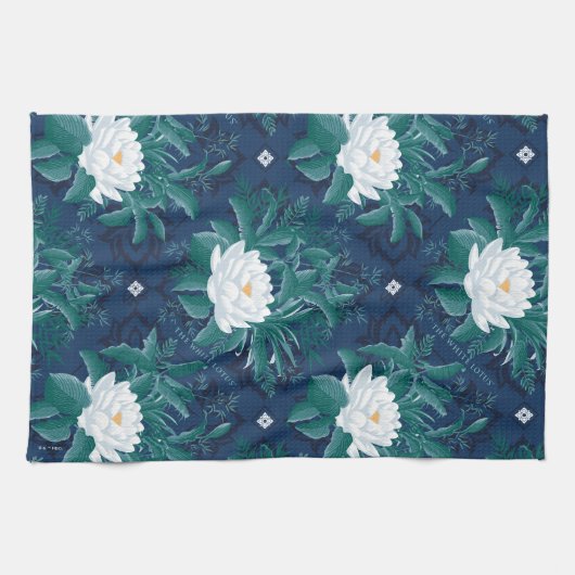 Het witte Lotus Midnight Lotus patroon Theedoek (Horizontaal)