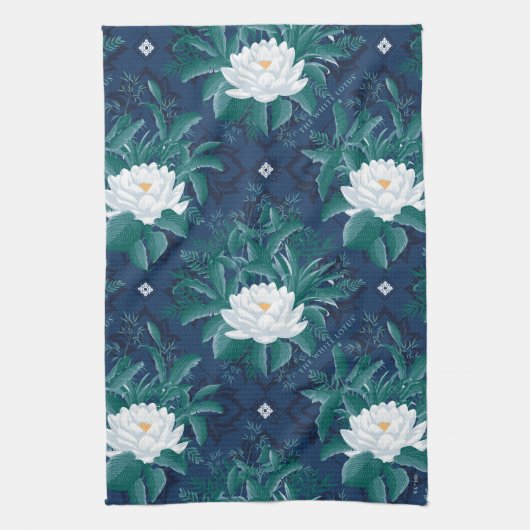 Het witte Lotus Midnight Lotus patroon Theedoek (Verticaal)