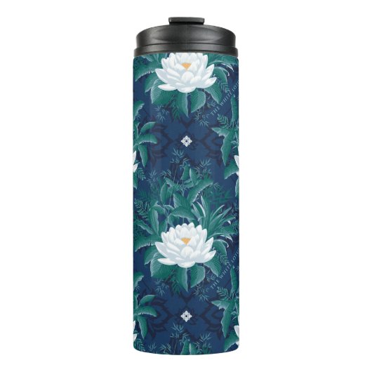 Het witte Lotus Midnight Lotus patroon Thermosbeker (Voorkant)