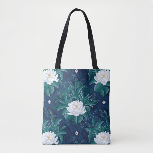 Het witte Lotus Midnight Lotus patroon Tote Bag (Voorkant)