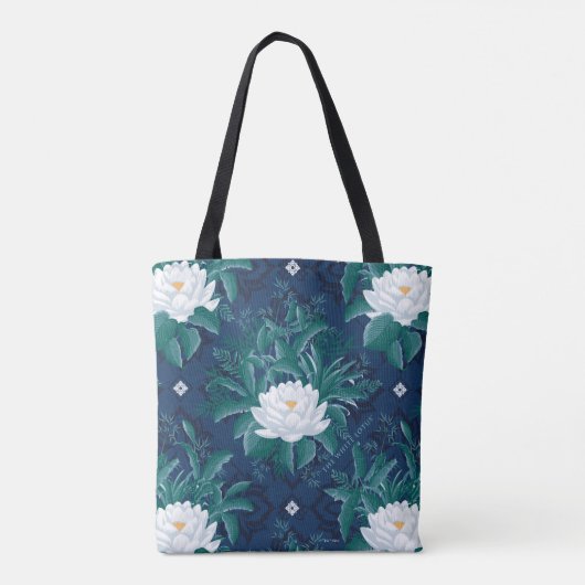 Het witte Lotus Midnight Lotus patroon Tote Bag (Achterkant)