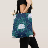 Het witte Lotus Midnight Lotus patroon Tote Bag (Dichtbij)