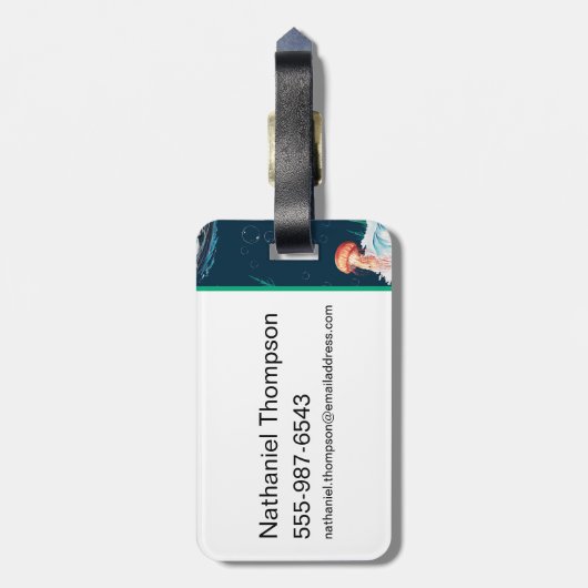 Het witte Lotus Ocean Jellyfish patroon Bagagelabel (Achterkant verticaal)