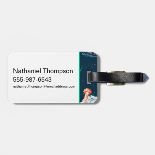 Het witte Lotus Ocean Jellyfish patroon Bagagelabel (Achterkant horizontaal)