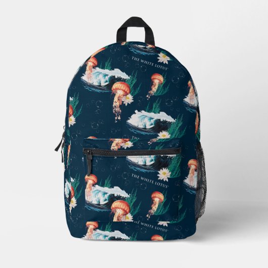 Het witte Lotus Ocean Jellyfish patroon Bedrukte Rugzak (Voorkant)
