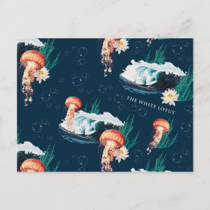 Het witte Lotus Ocean Jellyfish patroon Briefkaart