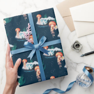 Het witte Lotus Ocean Jellyfish patroon Cadeaupapier