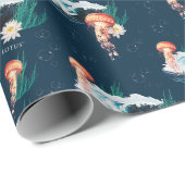 Het witte Lotus Ocean Jellyfish patroon Cadeaupapier (Rol Hoek)