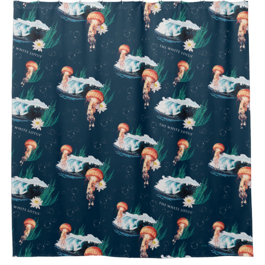 Het witte Lotus Ocean Jellyfish patroon Douchegordijn (Voorkant)