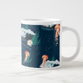 Het witte Lotus Ocean Jellyfish patroon Grote Koffiekop (Rechts)
