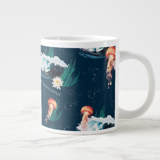 Het witte Lotus Ocean Jellyfish patroon Grote Koffiekop (Rechts)