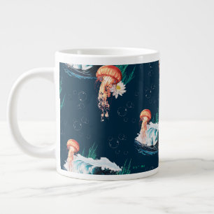 Het witte Lotus Ocean Jellyfish patroon Grote Koffiekop