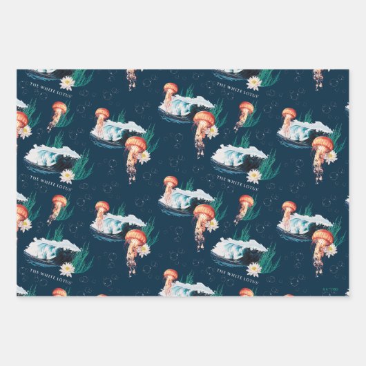 Het witte Lotus Ocean Jellyfish patroon Inpakpapier Vel (Voorkant)