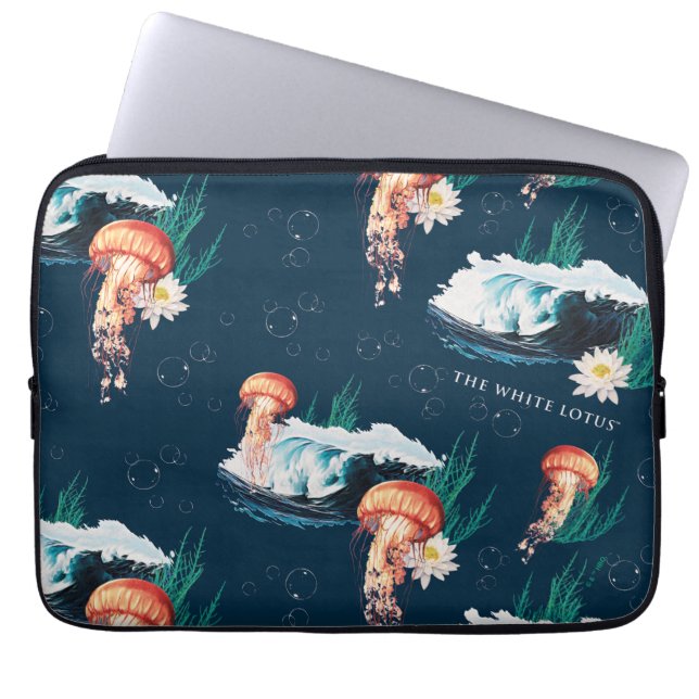 Het witte Lotus Ocean Jellyfish patroon Laptop Sleeve (Voorkant)