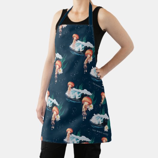 Het witte Lotus Ocean Jellyfish patroon Schort (Insitu)