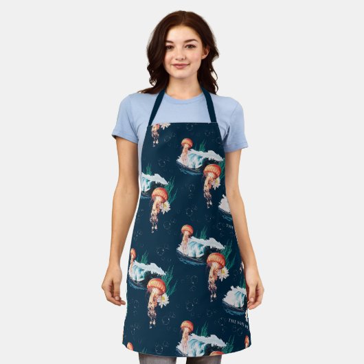 Het witte Lotus Ocean Jellyfish patroon Schort (Gedragen)