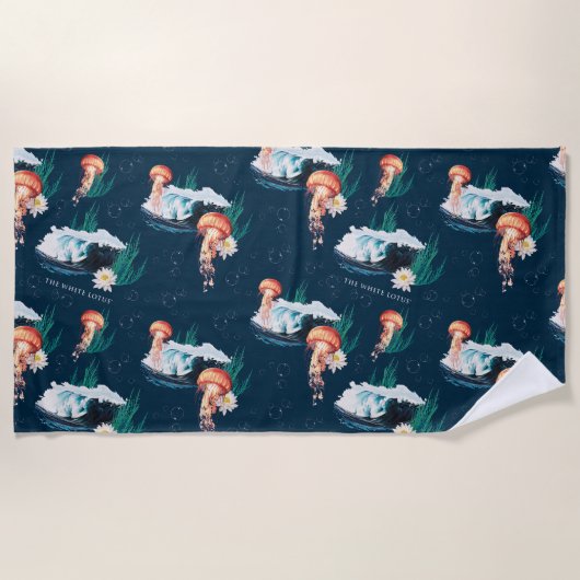 Het witte Lotus Ocean Jellyfish patroon Strandlaken (Voorkant)