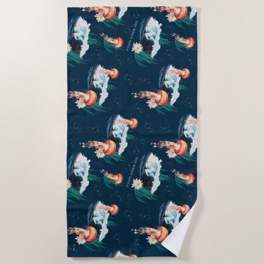 Het witte Lotus Ocean Jellyfish patroon Strandlaken (Voorkant)