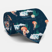 Het witte Lotus Ocean Jellyfish patroon Stropdas (Opgerold)