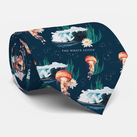 Het witte Lotus Ocean Jellyfish patroon Stropdas (Opgerold)