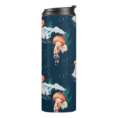 Het witte Lotus Ocean Jellyfish patroon Thermosbeker (Gedraaid links)