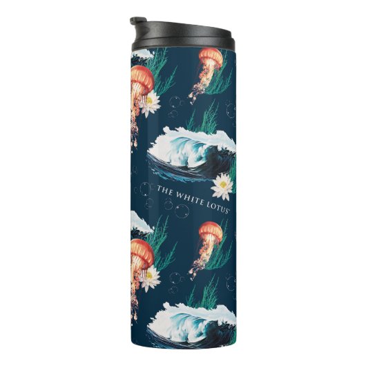 Het witte Lotus Ocean Jellyfish patroon Thermosbeker (Geroteerd rechts)